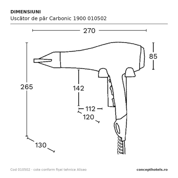 Uscător de păr Carbonic 1900 010502 – Aliseo
