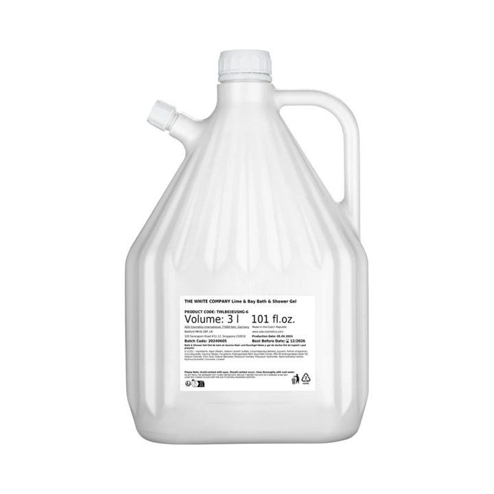 The White Company Lime & Bay Shower Gel, refill, 3 l